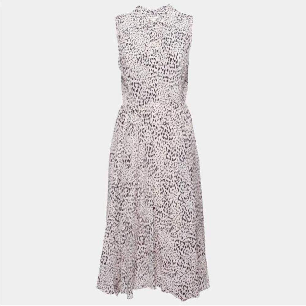 Rebecca Taylor Silk Animal Print Sleeveless Ruched Midi Dress Size 10
